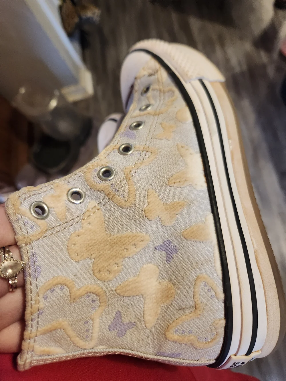 Converse High-Top Sneakers in Beige and Lavender Butterfly Print
